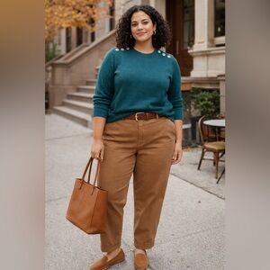 J Crew Womens Sweater Sz 3X Forest Green Crewneck Jeweled Buttons Wool Holiday